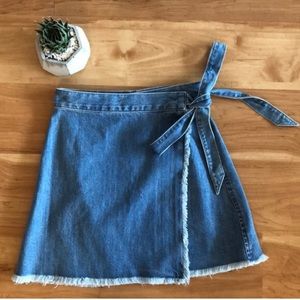 Madewell Raw Hem Wrap Denim Skirt